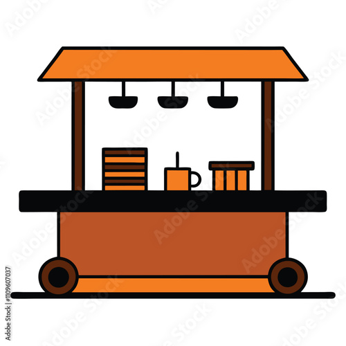 Wooden Kitchen Cart Vector Illustration.