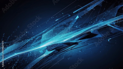 Abstract blue futuristic circuit design with glowing lines, layered structures, technological computer background.