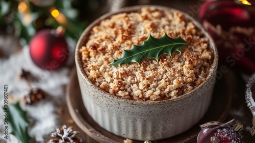 Elegant and Simplistic Figgy Pudding with a Single Holly Leaf photo