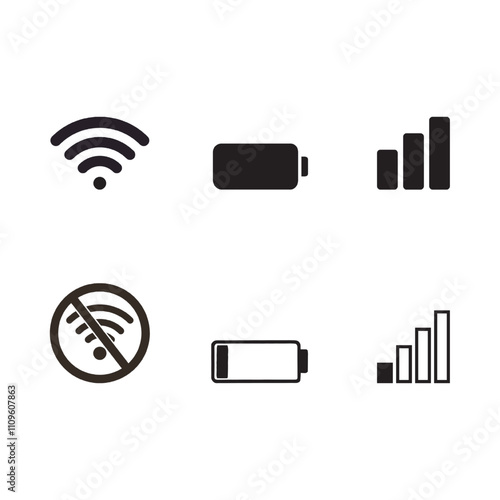 Mobile phone system, Wi-Fi and battery icon set vector. 