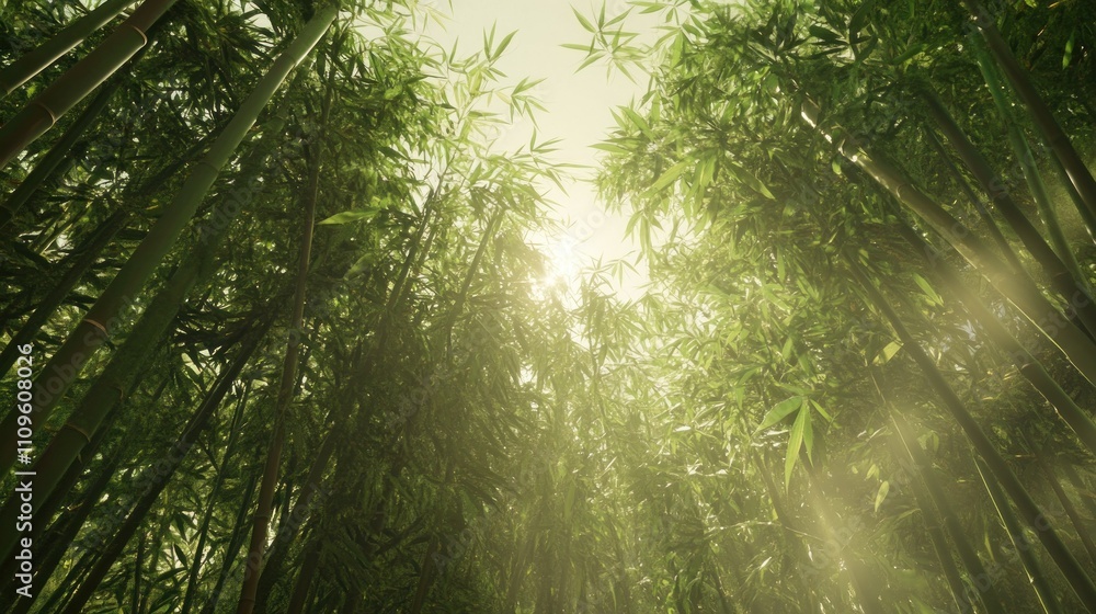 Tall forest green bamboo stalks stand tall with sunlight penetrating through background wallpaper AI generated image Tall forest green bamboo stalks stand tall with sunlight penetrating through background wallpaper AI generated image