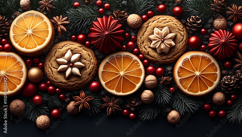 Christmas Still Life with Orange and Festive Touches Christmas Still Life with Orange and Festive Touches
