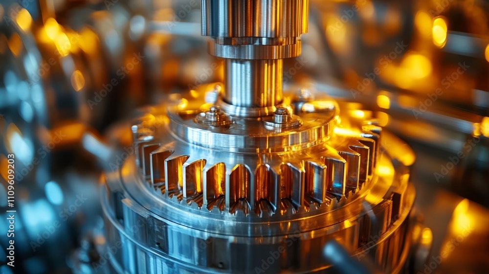 Shiny metal gears reflect innovation and craftsmanship in a modern, well-lit engineering facility Shiny metal gears reflect innovation and craftsmanship in a modern, well-lit engineering facility