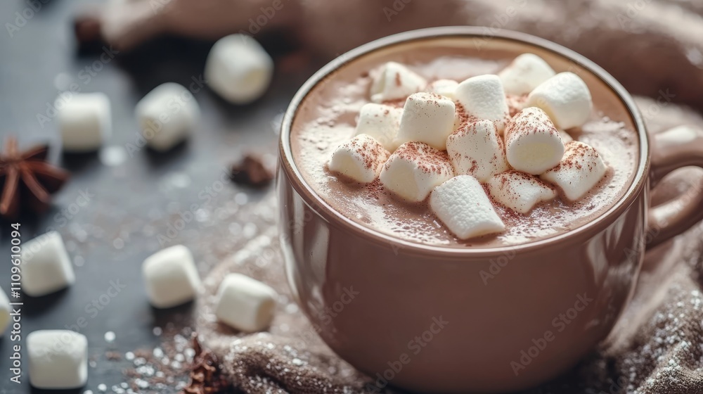 Indulge in a delightfully warm cup of aromatic hot chocolate, lavishly topped with fluffy marshmallows, making it the perfect beverage for chilly days and cozy moments with loved ones Indulge in a delightfully warm cup of aromatic hot chocolate, lavishly topped with fluffy marshmallows, making it the perfect beverage for chilly days and cozy moments with loved ones