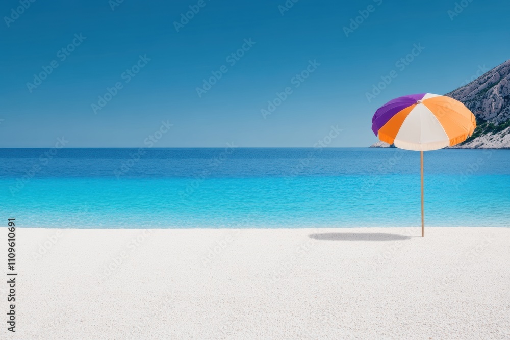 beach vacation settings, sun shining on sandy beach with vibrant umbrellas and loungers, overlooking endless blue sea beach vacation settings, sun shining on sandy beach with vibrant umbrellas and loungers, overlooking endless blue sea
