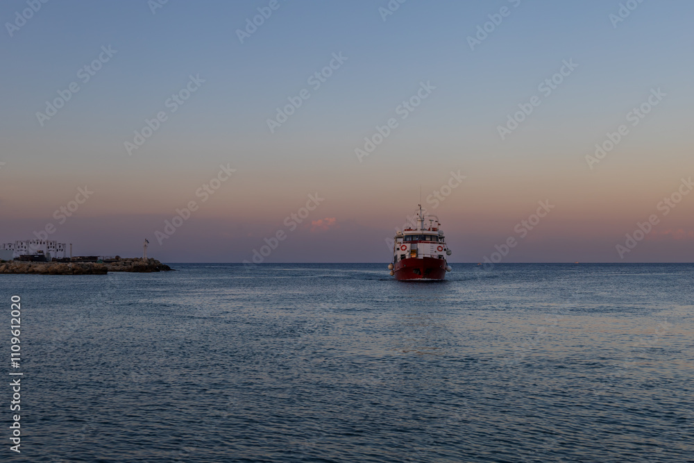 Fototapeta premium Seascape on the island of Rhodes. Boat on the sea surface