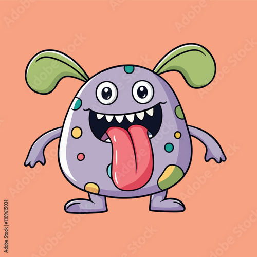 Playful Purple Monster Cartoon Character Fun Illustration Kids Design Happy Creature Colorful Spots