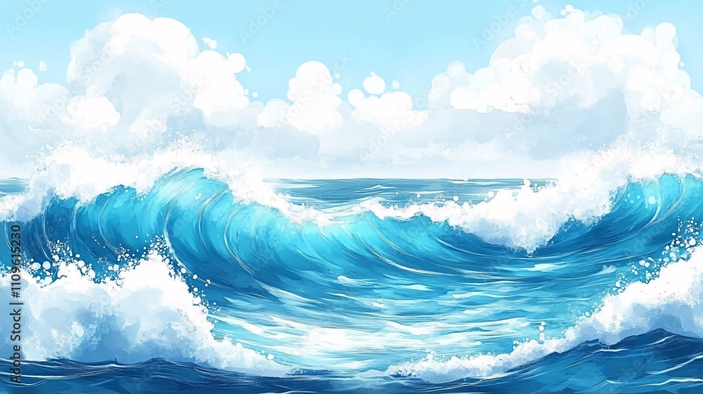 Ocean Waves Blue Water Sky Clouds Seascape Art Ocean Waves Blue Water Sky Clouds Seascape Art