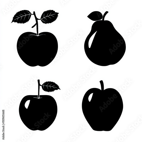 Cute Fruit Silhouette, Blac...