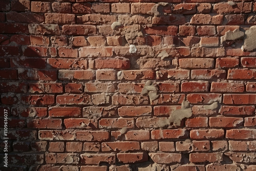 Fototapeta premium Photo of Old cracked red brick wall from industrial area. Background texture for backdrops or mapping