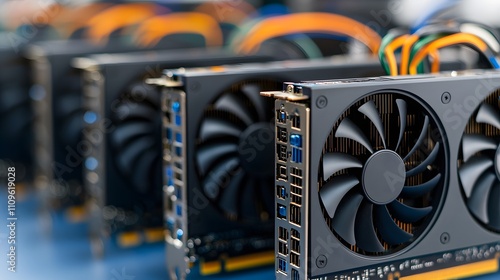 Closeup of high-performance gpus in a technology lab hardware display professional environment detailed viewpoint computing power