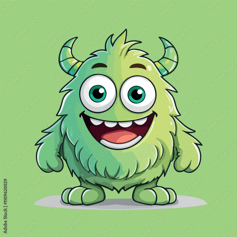 Fototapeta premium Happy Green Monster Cartoon Character Illustration
