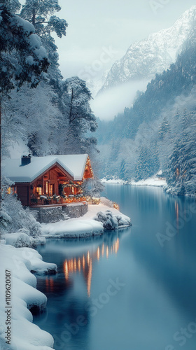 serene winter lake reflecti...