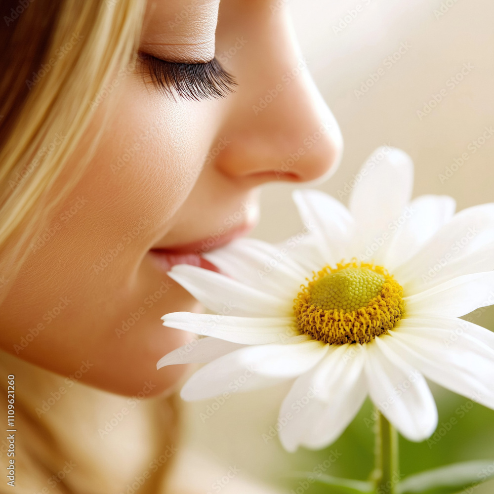 Woman Smelling Flower Isolated Woman Smelling Flower Isolated