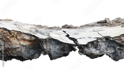 Cracked Rock Surface with Textured Layers and Complex Patterns Against a Clean White Background for Nature and Geological Illustrations