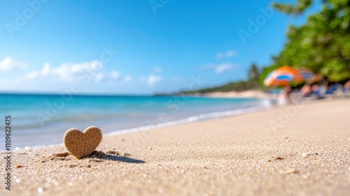 Wallpaper Mural A solitary heart-shaped sand sculpture stands on an empty beach under a bright sky, epitomizing solitude and peace along with the beauty of nature’s coastline. Torontodigital.ca