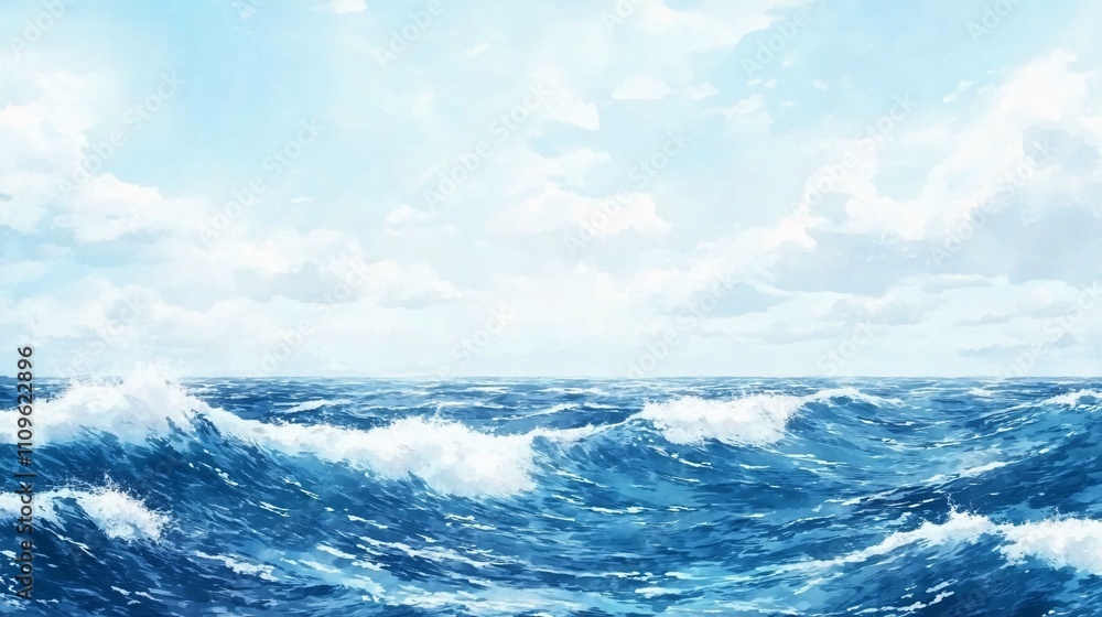 Fototapeta premium Ocean Waves Blue Sea Sky Water Background