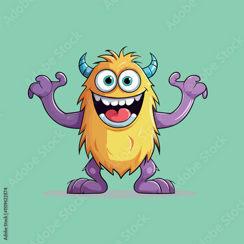 Happy Yellow Monster Cartoon Character Illustration
