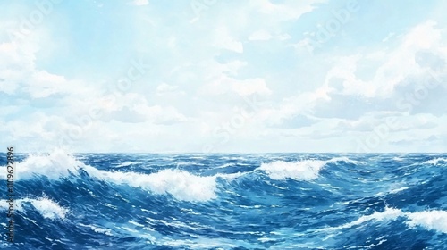 Ocean Waves Blue Sea Sky Water Background