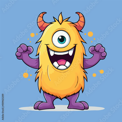 Happy One Eyed Fuzzy Monster Cartoon Illustration
