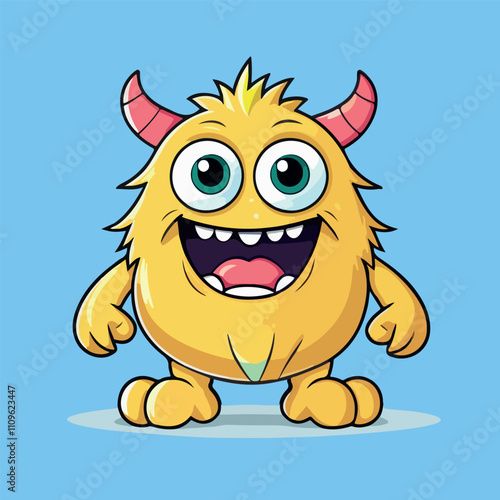 Happy Cartoon Monster Cute Yellow Creature Fun Illustration