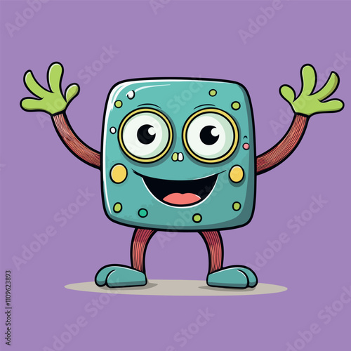Cute Cartoon Monster Character Design Happy Friendly Playful Square