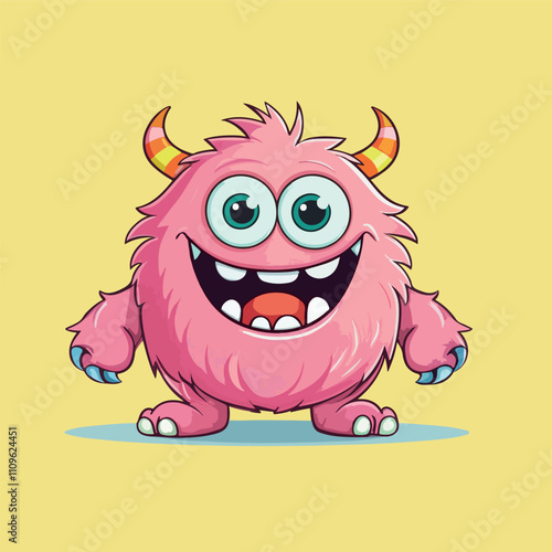 Cute Pink Fluffy Monster Cartoon Character Illustration
