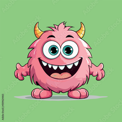 Happy Pink Monster Cartoon Character Illustration Fun Cute Friendly