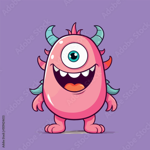 Cute Pink Fluffy Monster Cartoon Character Illustration