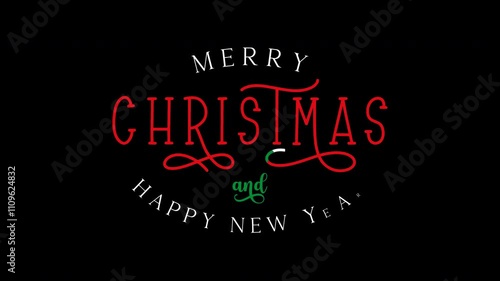 Red, white and green festive text animation for Christmas and New Year greetings. Suitable for holiday cards, social media posts, and advertisements.