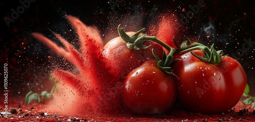 Tomato Explosion with Vibrant Red Powder Captured in Mid-Air photo