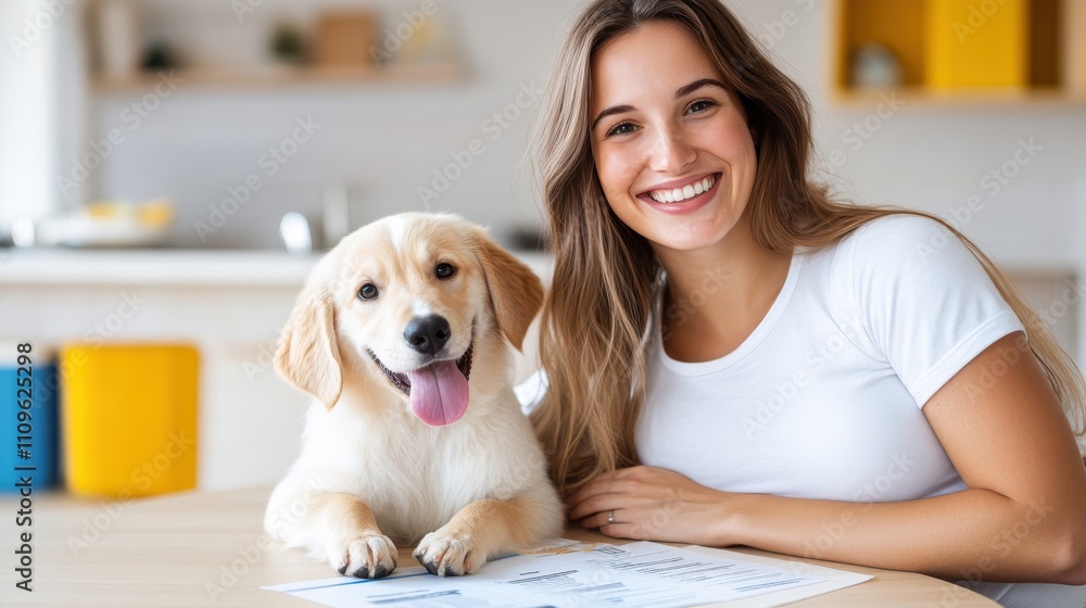 A joyful woman and her happy golden retriever pose together, smiling at the camera in a cozy, bright interior, showing warmth and companionship. A joyful woman and her happy golden retriever pose together, smiling at the camera in a cozy, bright interior, showing warmth and companionship.