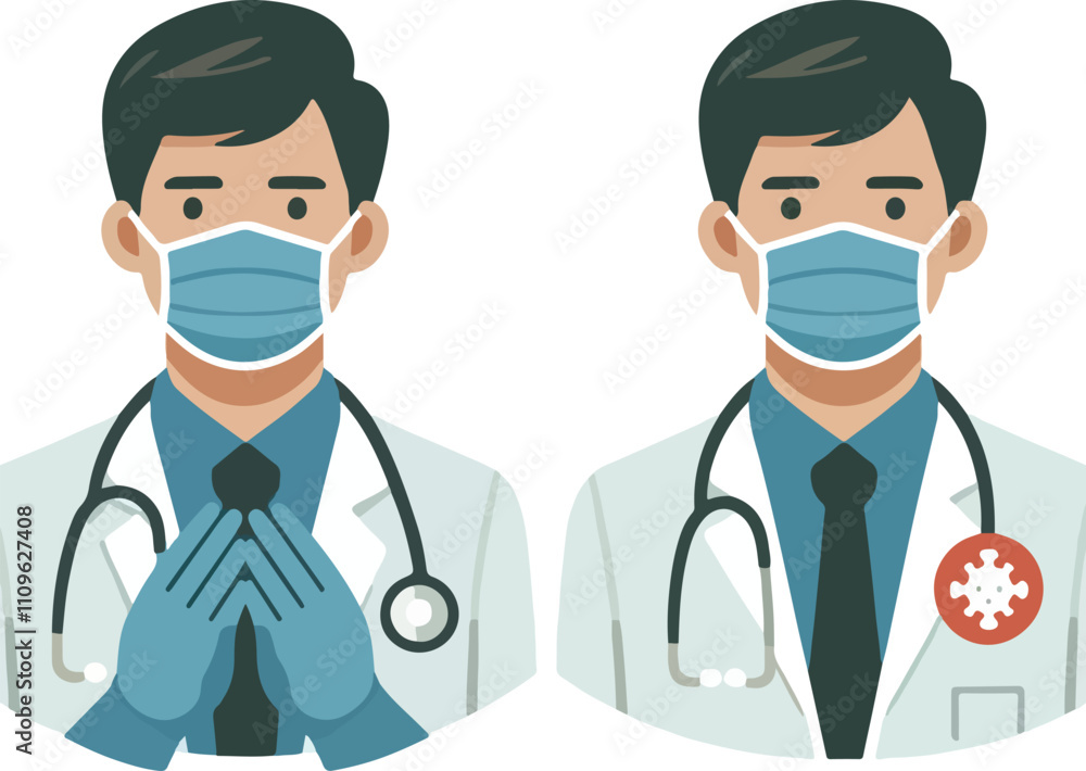 People with medical face mask coronavirus vector image icon on a white background People with medical face mask coronavirus vector image icon on a white background