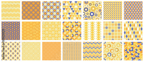 Collection of vector seamless colorful patterns - vintage design. Trendy retro abstract backgrounds, fashion style 60 - 70s. Simple unusual creative prints