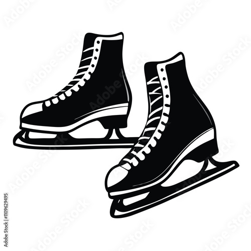 a black and white illustration of a pair of ice skates on a white background