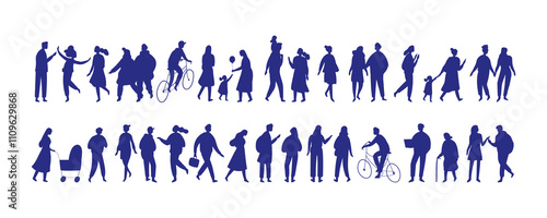Vector people stylized silhouette bundle isolated on white background.