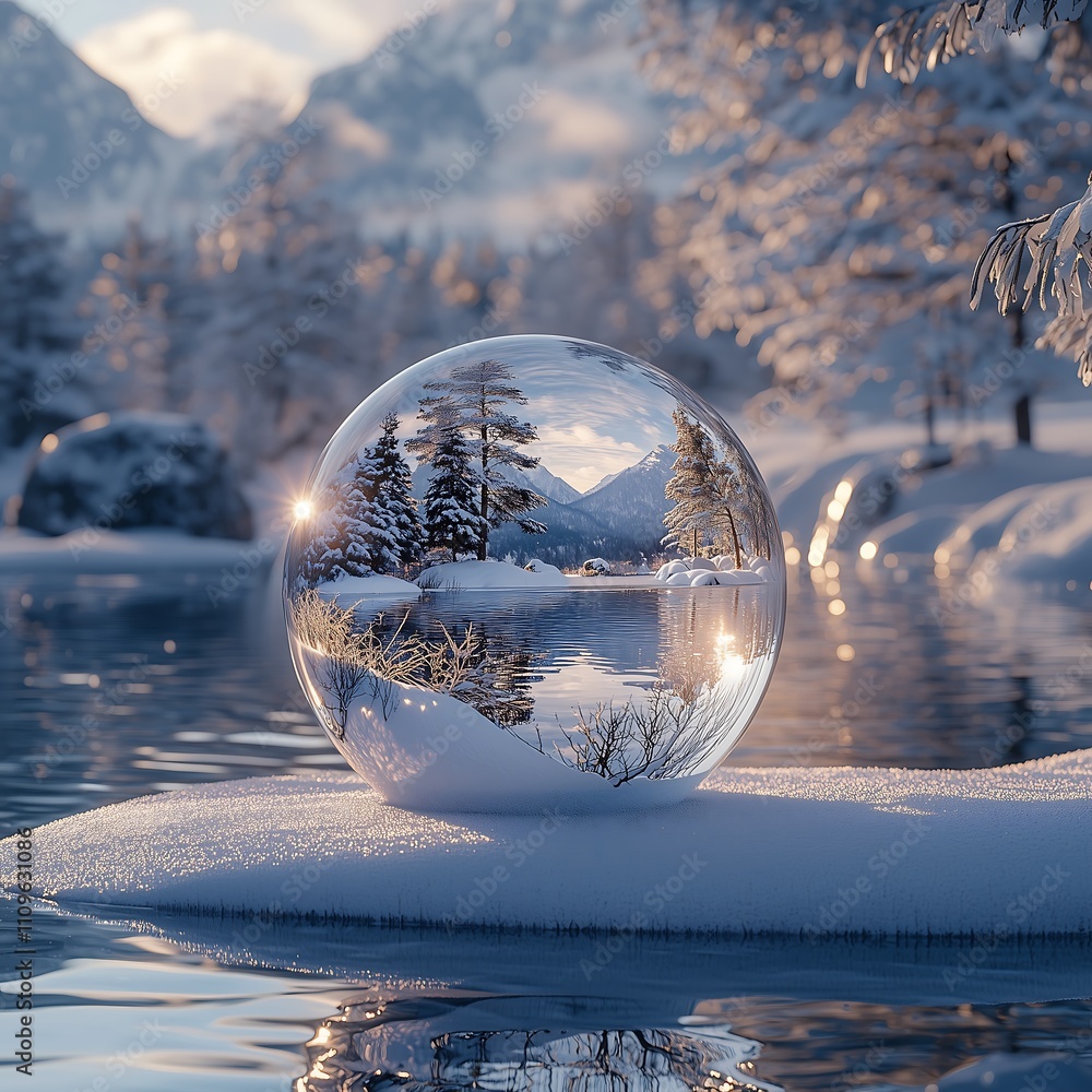 Enchanting Winter Soul in a Crystal Ball, 冬景色の中のクリスタルボールに宿る魔法の魂.Generative AI Enchanting Winter Soul in a Crystal Ball, 冬景色の中のクリスタルボールに宿る魔法の魂.Generative AI