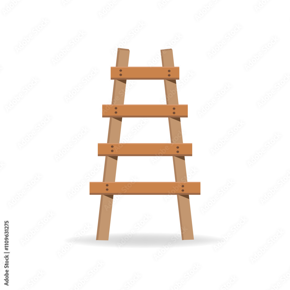 Old Crooked Wooden Ladder. Vector illustration isolated on white.