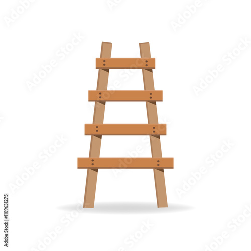 Obraz na płótnie Old Crooked Wooden Ladder. Vector illustration isolated on white. w salonie