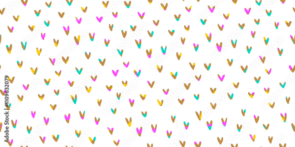 Irregular Romantic Seamless Pattern with Tiny Colorful Hearts on a White Background. Funny Infantile Repeatable Print with Hand Drawn Hearts. Cute Valentine's Day Pattern. Doodle Hearts. Irregular Romantic Seamless Pattern with Tiny Colorful Hearts on a White Background. Funny Infantile Repeatable Print with Hand Drawn Hearts. Cute Valentine's Day Pattern. Doodle Hearts.