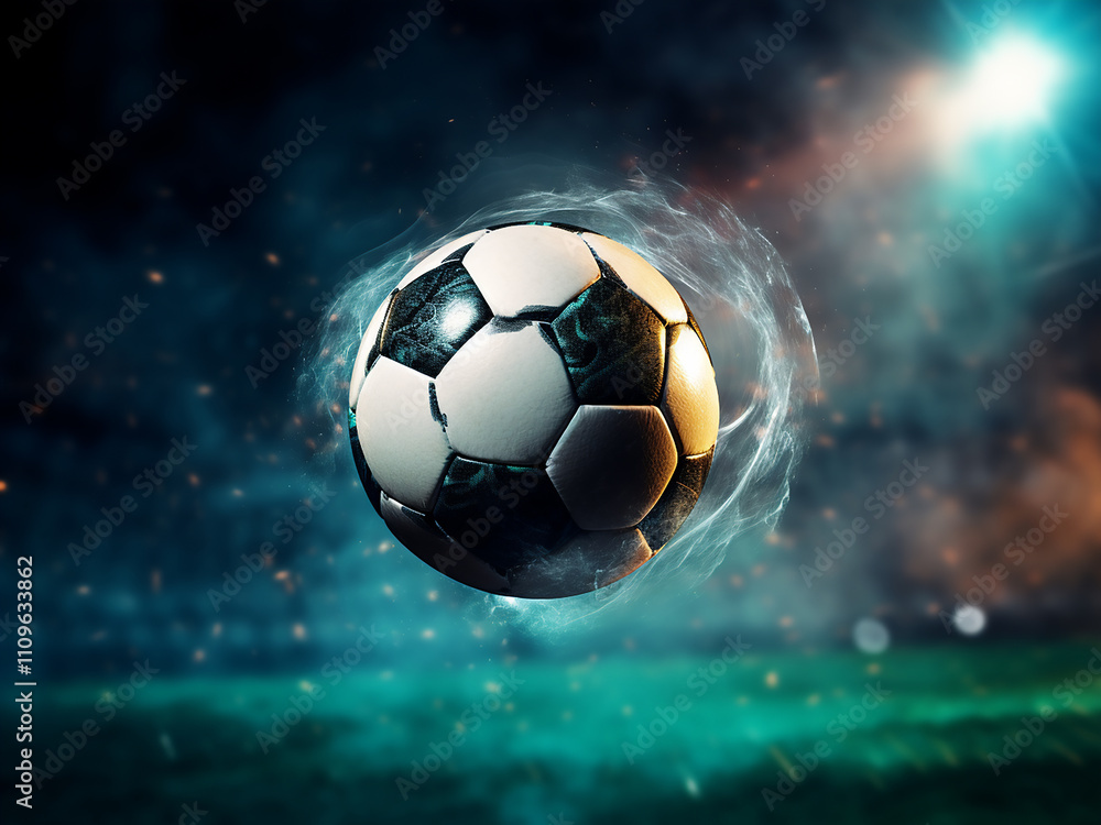 Naklejka premium Soccer ball inside the net of a soccer goal in 3D illustration