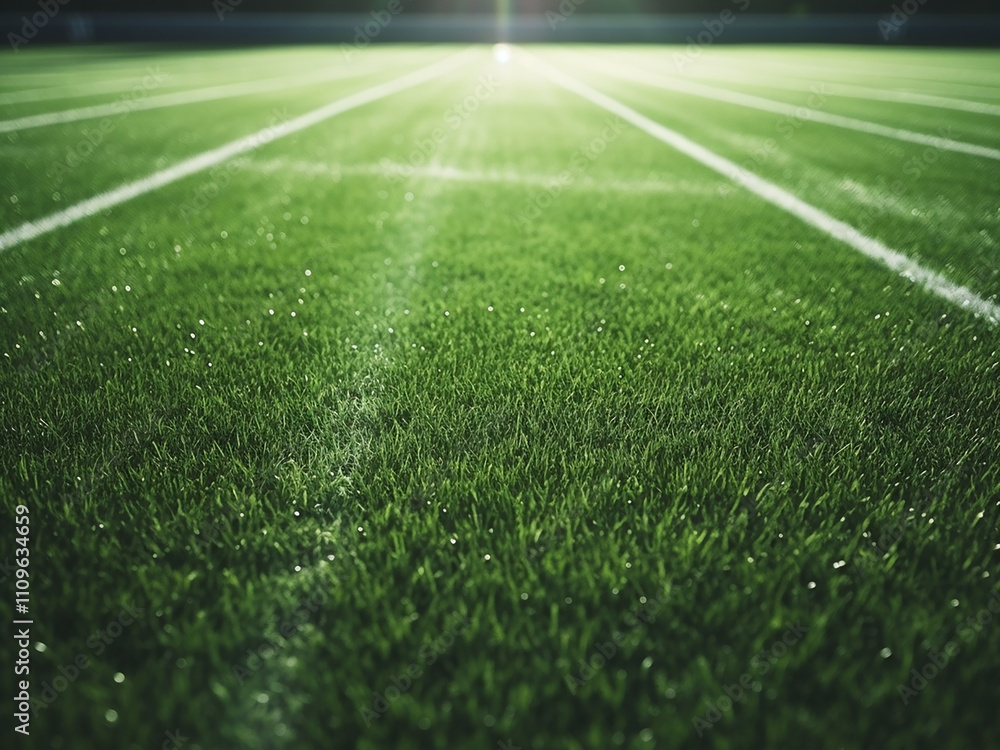 Obraz premium White line on the green grass field symbolizing sports and activity concept