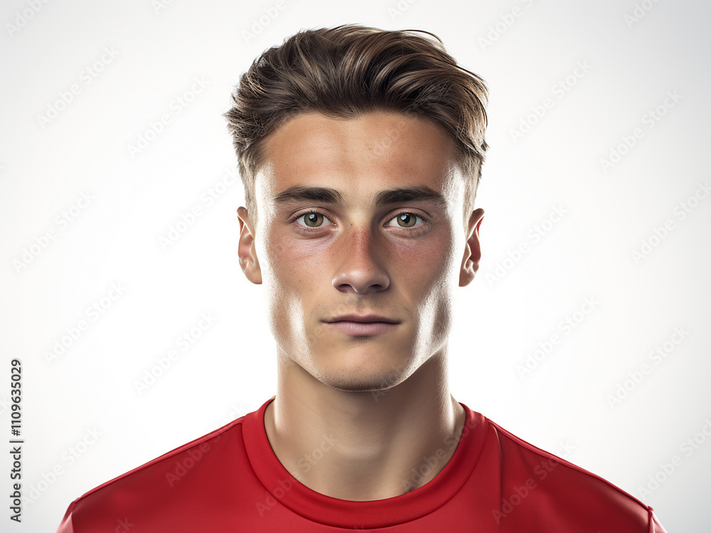 Fototapeta premium Young soccer player standing isolated against a white background
