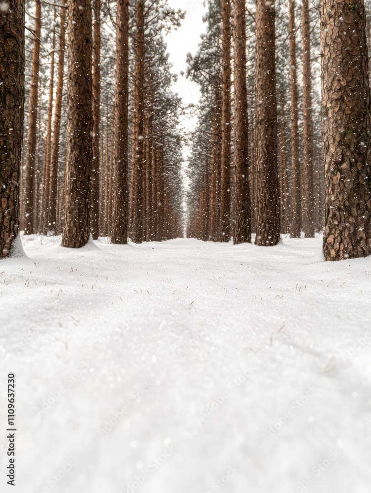 Fototapeta premium Snowy forest path in winter wonderland