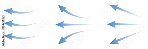 Air flow set. Blue arrows showing air. Vector illustration.