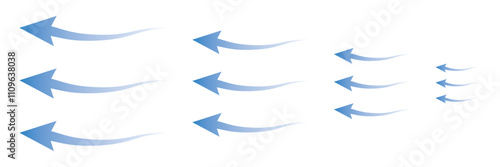 Air flow set. Blue arrows showing air. Vector illustration.