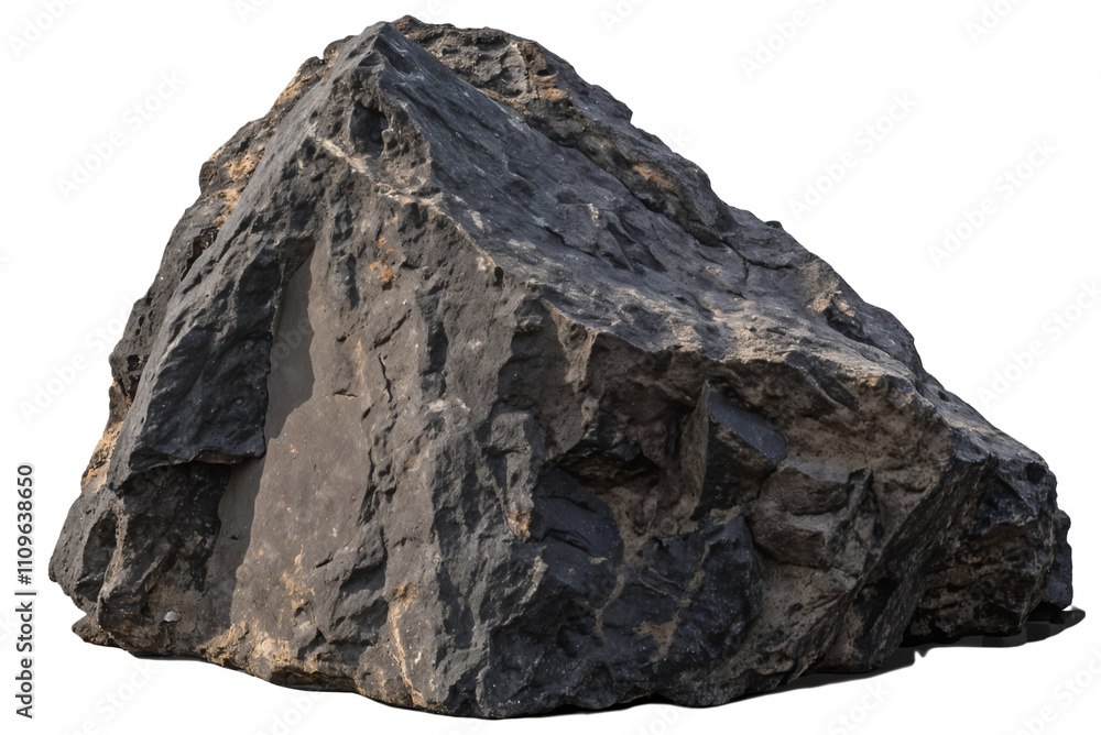 Fototapeta premium Basalt Rock with Sharp Edges Isolated on Transparent Background