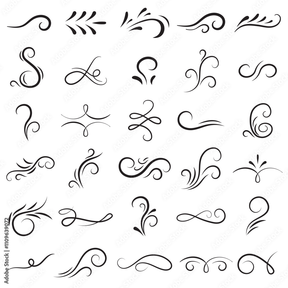 Decorative Curls isolated on white. Vector decor elements. Decorative Curls isolated on white. Vector decor elements.