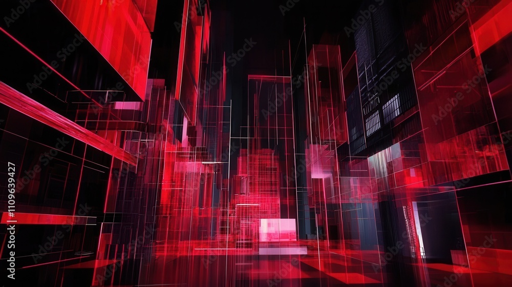 Naklejka premium Futuristic Red Light Wave Design Illustration with Glowing Texture and Pattern for Digital Art Wallpaper