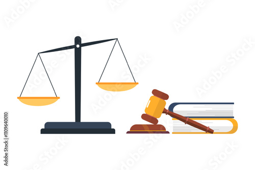 Gavel, books and libra - vector law and justice illustration.
